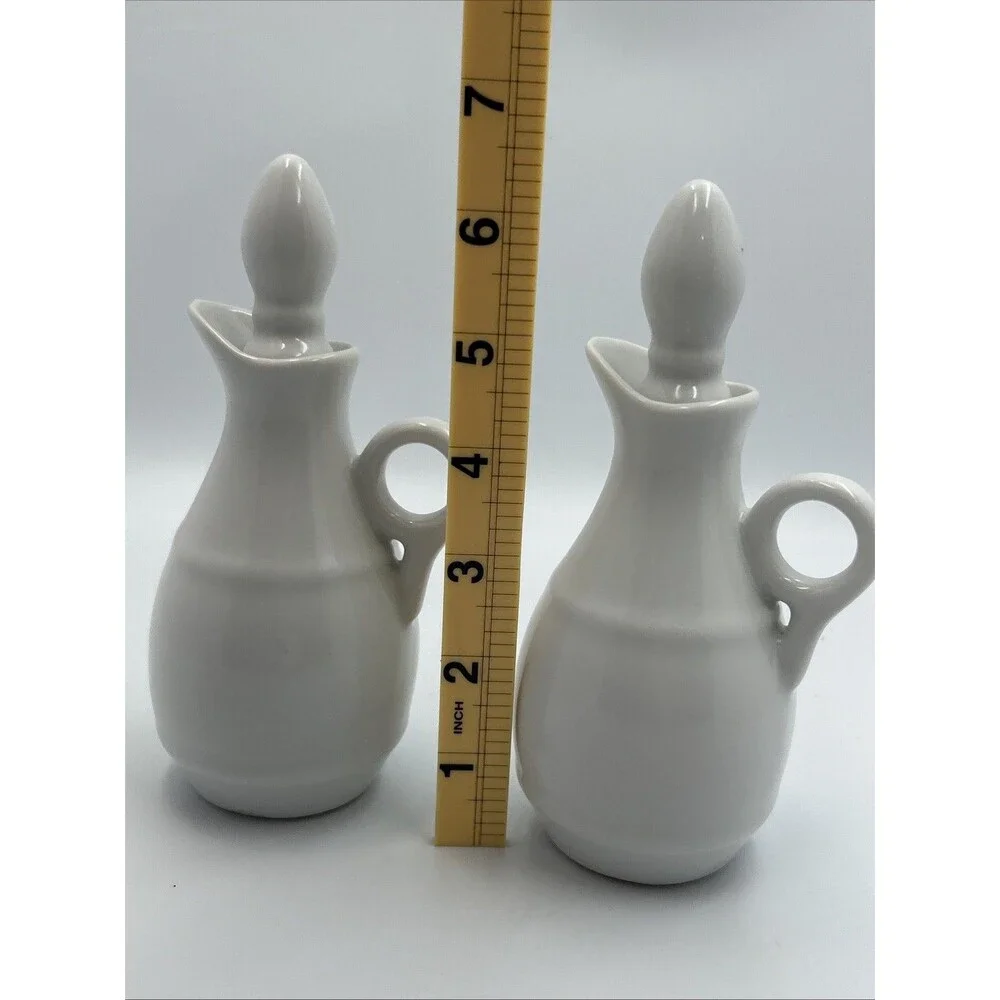 Pillivuyt Barrel Oil Vinegar Cruet Set 2 White Porcelain France w/Stoppers - EUC